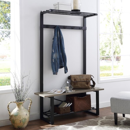 Walker Edison Furniture 48 in. Open-Top Storage Bench with Shoe Shelf, Grey Wash B48PCSBGW